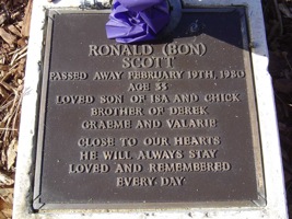 AC/DC lead singer, Bon Scott's Gravestone, who drank himself to death at the early age of 33